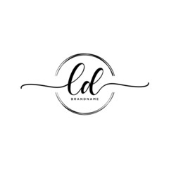 LD Initial handwriting logo with circle template vector.