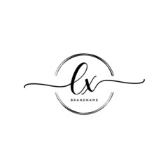 LX Initial handwriting logo with circle template vector.