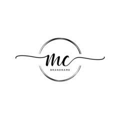 MC Initial handwriting logo with circle template vector. - obrazy, fototapety, plakaty