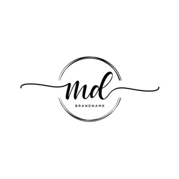MD Initial handwriting logo with circle template vector.