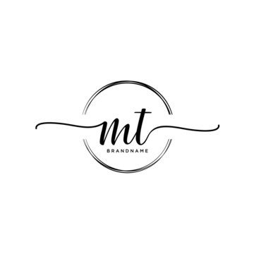 MT Initial handwriting logo with circle template vector.