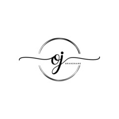 OJ Initial handwriting logo with circle template vector.