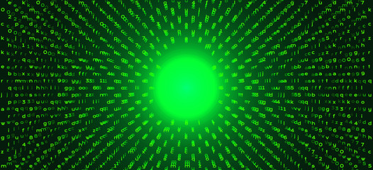Abstract Green Background with Binary Code Numbers. Data Breach, Malware, Cyber Attack, Hacking