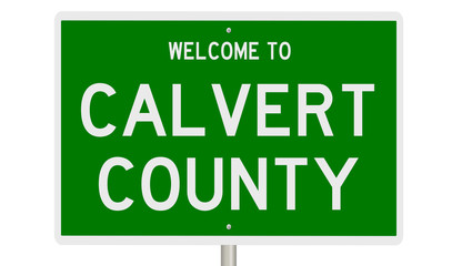 Rendering of a green 3d highway sign for Calvert County - obrazy, fototapety, plakaty