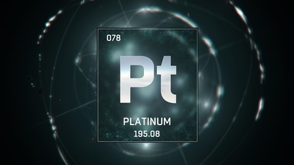 3D illustration of Platinum as Element 78 of the Periodic Table. Green illuminated atom design...