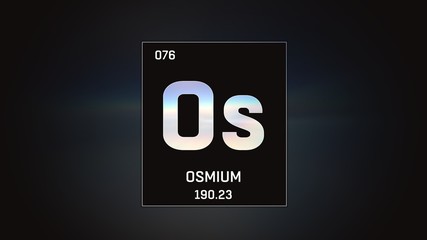 Obraz premium 3D illustration of Osmium as Element 76 of the Periodic Table. Grey illuminated atom design background with orbiting electrons. Design shows name, atomic weight and element number