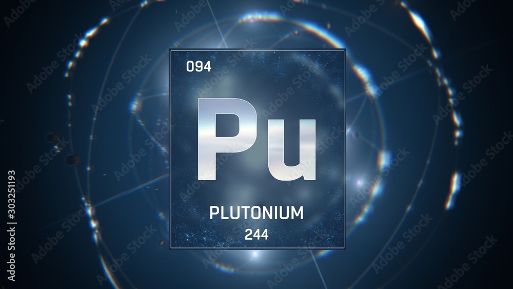 Canvas Prints 3d illustration of plutonium as element 94 of the periodic table. blue illuminated atom design backg - Canvas Prints