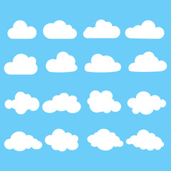 Set of cloud icon on blue background.