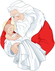 Foto op Canvas Kerstman en baby Jezus © Anna Velichkovsky