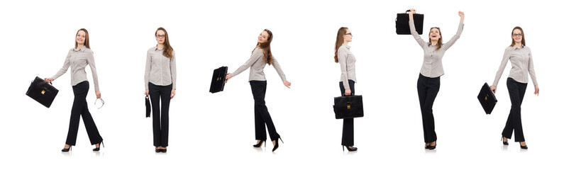 Fototapeta premium Business lady with case isolated on white