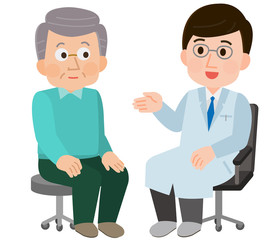 医者　診察　相談　おじいさん　イラスト