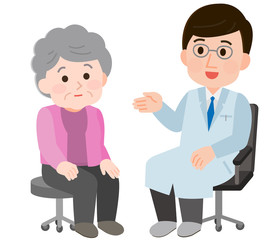 医者　診察　相談　おばあさん　イラスト