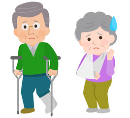 高齢男女　怪我　骨折　困る　イラスト