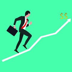 Business simple vector illustration of a businessman running on graphic chart