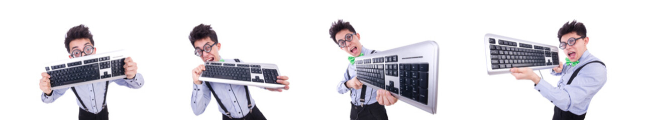 Computer geek nerd in funny concept