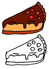 Slices of cream cake, delicious pastries. Hand-drawn vector illustration isolated on white background.