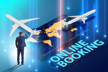 Concept of online airtravel booking with businessman