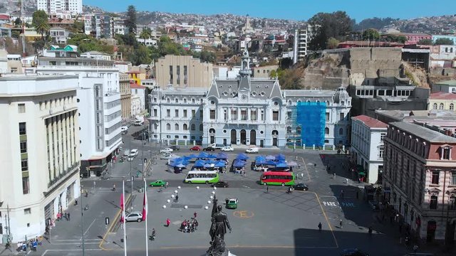Monument Heroes of Iquique Square Sotomayor Plaza (Valparaiso Chile) aerial view