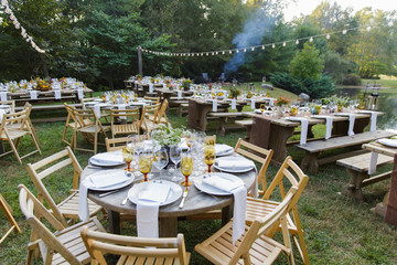 Tables set for an outdoor party