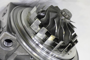Close up propeller of new car turbo motor, engine tuning