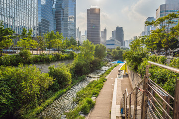 Cheonggyecheon stream in Seoul, Korea. Cheonggyecheon stream is the result of a massive urban renewal project