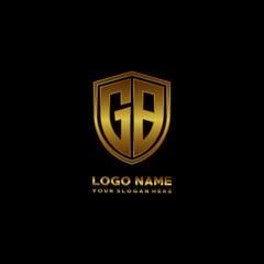 Initial letters GB shield shape gold monogram logo. Shield Secure Safe logo design inspiration - obrazy, fototapety, plakaty