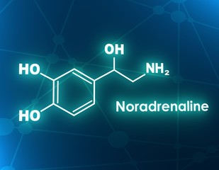 Chemical molecular formula hormone noradrenaline. Infographics illustration. 3D rendering