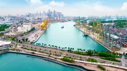Tuinposter Aerial view of the famous port in Singapore © Creativa Images