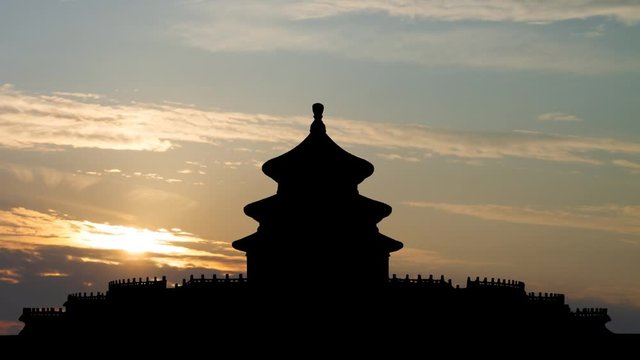 The Temple of Heaven (Hall of Prayer for Good Harvest), Time Lapse at Sunrise with Colorful Clouds, Beijing, China