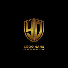 Initial letters YD shield shape gold monogram logo. Shield Secure Safe logo design inspiration