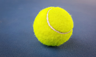 Close-up shots of tennis balls on a blue background field