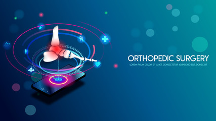 Medical orthopedic and the future of the smart hospital. Treatment for orthopedics traumatology of foot bones and ankle joints injury. Medical presentation, hospital. Vector illustration