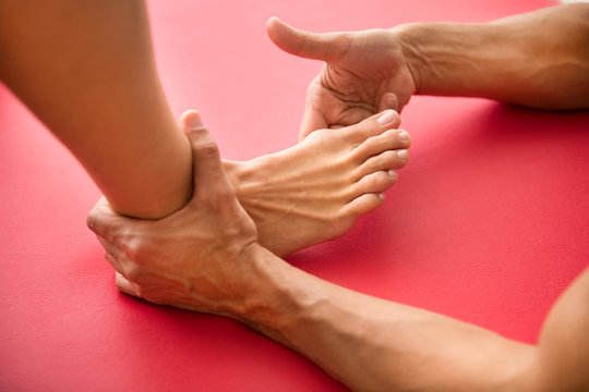 Osteopath assessing a hallux valgus