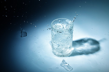 A glass of water with ice