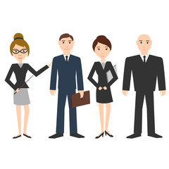 Businessmen. Men and women in business suits. Flat design. Vector illustration. The cartoon characters. Isolated on white.