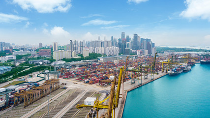 Fototapeta na wymiar Landscape view of port in Singapore during day