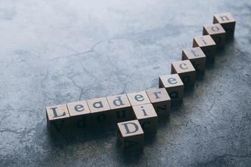 Wood cube letter word of Leader and Direction with copy space. Idea of motivation or inspiration in business vision and corporate management strategy. Leadership lead team to reach goal or achievement