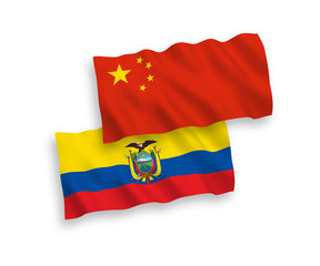 Fototapeta premium Flags of Ecuador and China on a white background