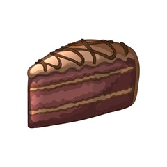 piece of chocolate cake. Sweet pastry. Cartoon icon. Isolated object on a white background. Vector illustration.