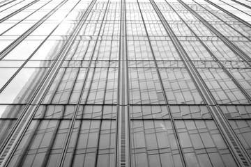 Abstract view of a skyscraper with sunlight. Black and white.