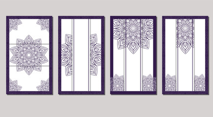 Set of vertical cards with mandala. Decoration, design