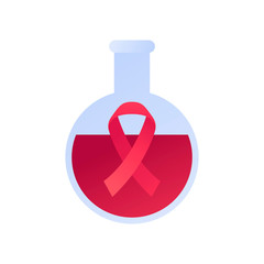 Vector flat world aids day illustration. Red ribbon inside science laboratory vial isolated on white background. Health support and pharma concept. Design element for banner, poster, icon, logo