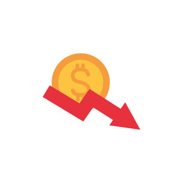decrease arrow coin money flat image style