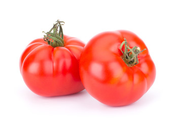 Red Ripe Fresh Whole Two Tomato Isolated On White Background Close-Up
