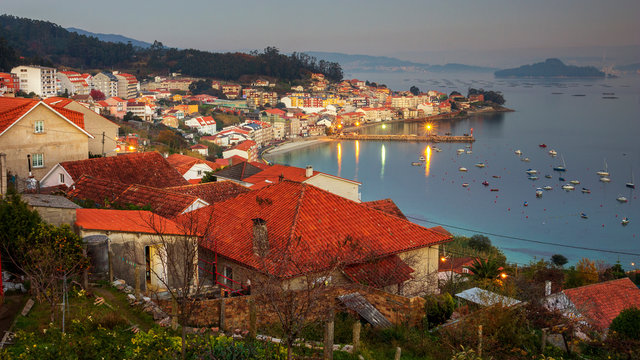 View of Fishing Town of Raxo in Pontevedra Estuary Rias Bajas Galicia
