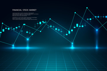 Stock market graph or forex trading chart for business and financial concepts, reports and investment on dark background. Vector illustration