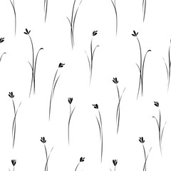 Seamless floral pattern with black feild flowers. Floral texture on white background.