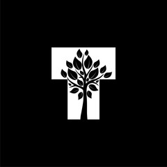 Letter T Monogram Leaf Logo Icon isolated on black background