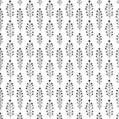 Floral Seamless pattern texture with berries branches in black and white.