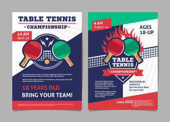 Table Tennis, Ping Pong Championship Posters, Flyer with Table Tennis Ball and Table Tennis Rackets - Template Vector Design